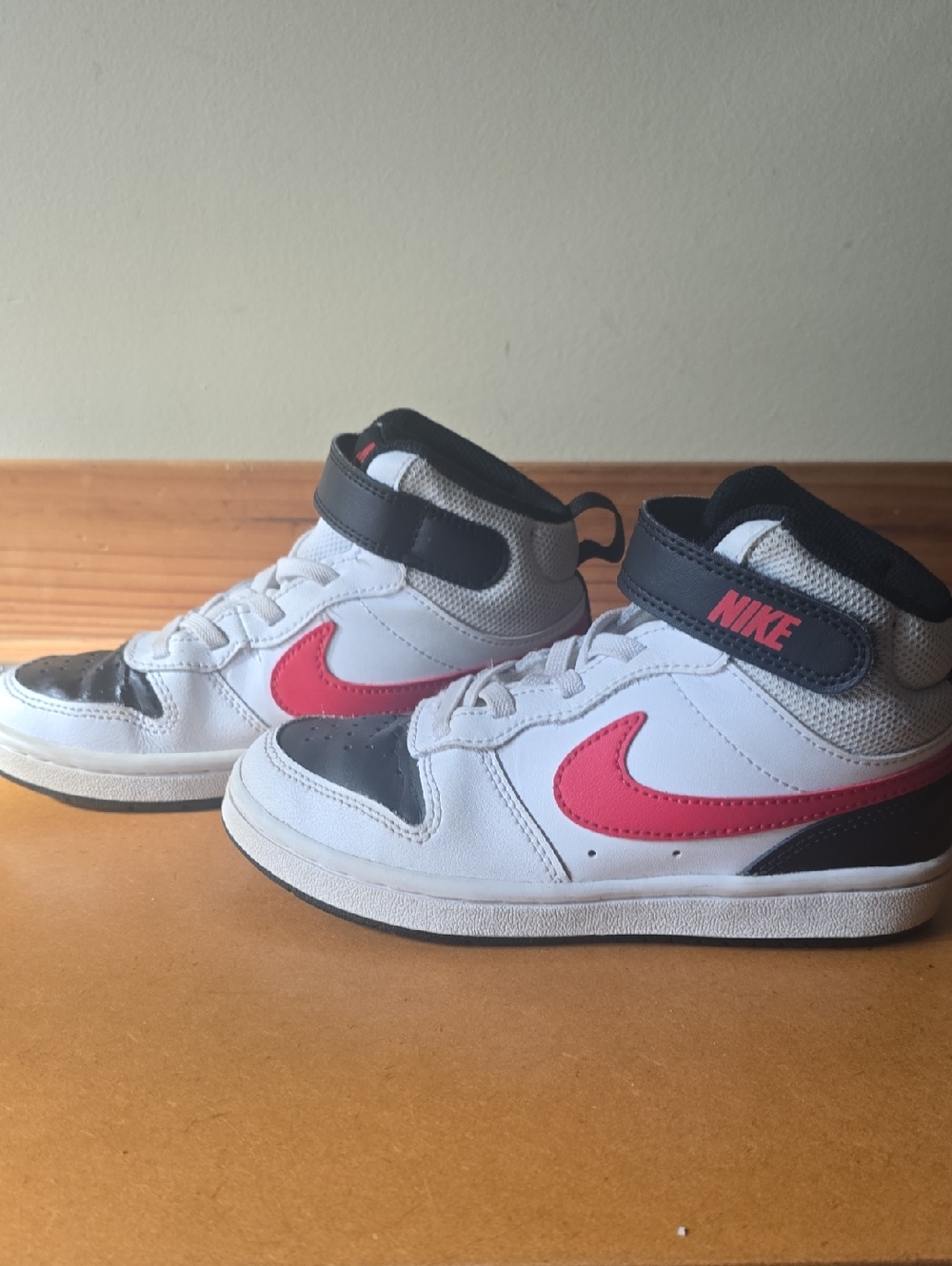 Nike Kids Court Borough Sneakers in White, Black & Red